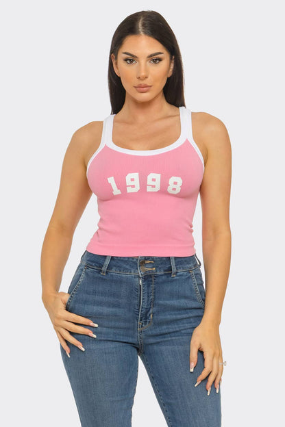 Seamless Contrast Band "1998" Screen Tank Top