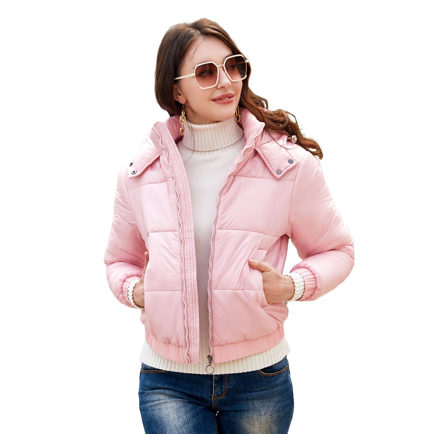 New Fall Winter Hooded Film Splash Proof Jacket Long-sleeved Cotton-padded Coat