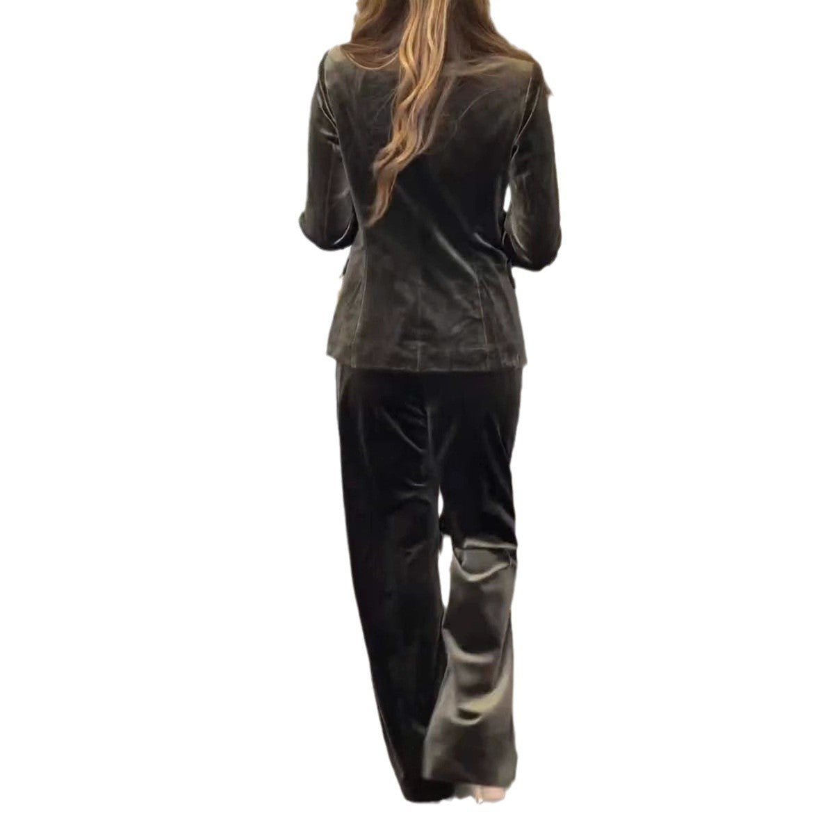 Women’s Elegant Korean Velvet 2-Piece Pantsuit Set – Long Sleeve Button Coat & Trousers (S–3XL)