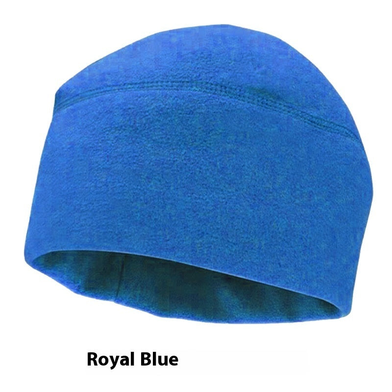Royal blue fleece beanie hat for outdoor winter wear