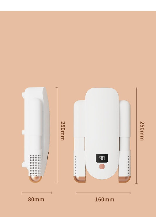 White rectangular electronic device with digital display and dimensions labeled 250mm by 160mm by 80mm