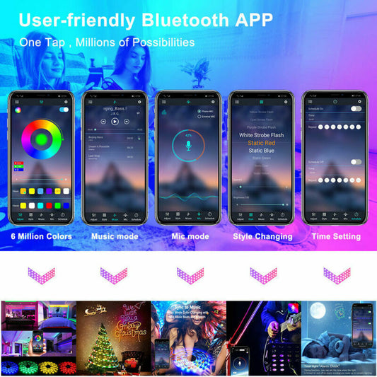 RGB LED Strip Lights 5050 SMD – Bluetooth Smart Light Strip with Remote + App Control (5–20m)