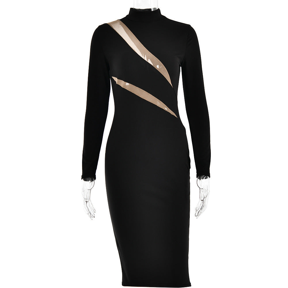 NEW Round Neck Long Sleeve Stitching Dress Women