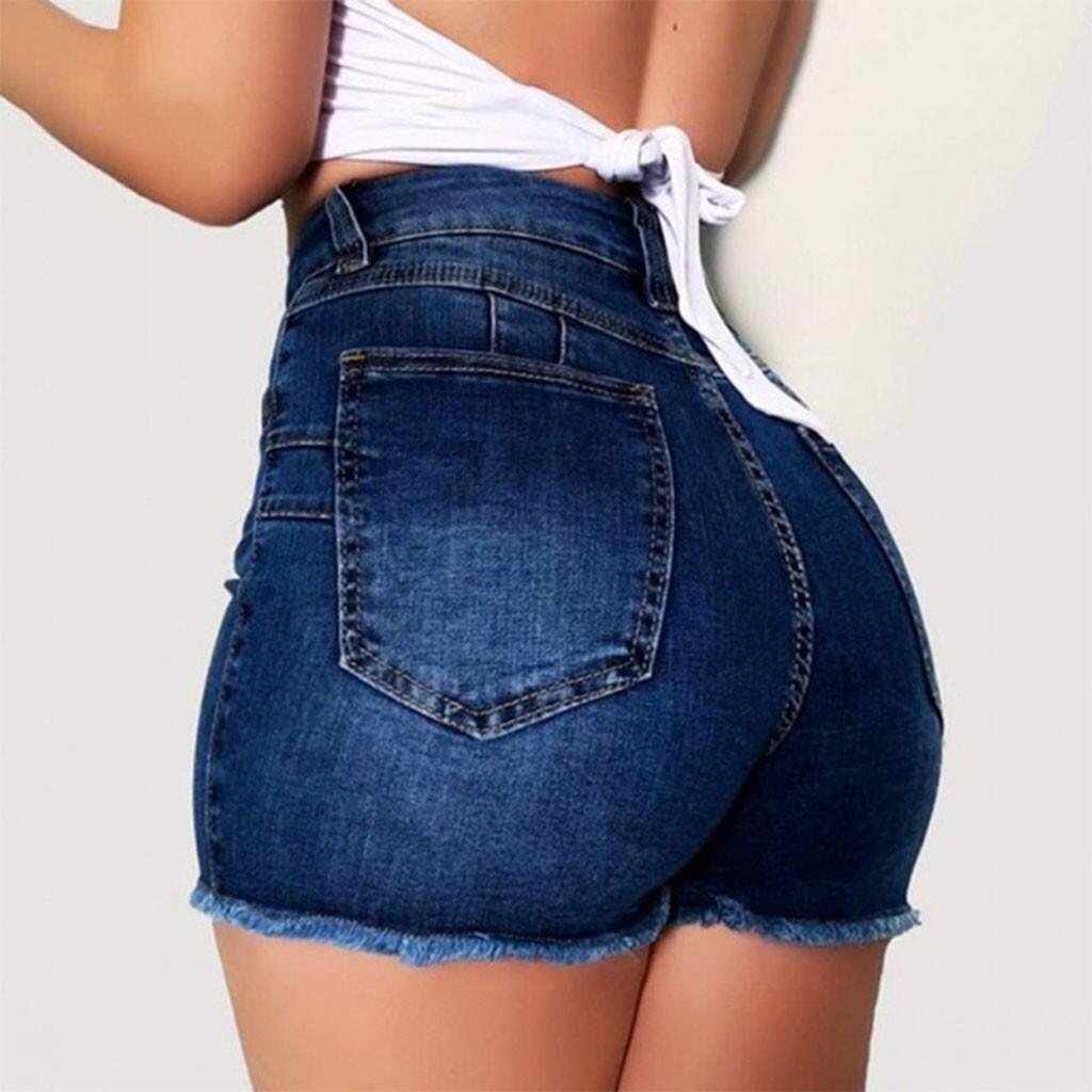 NEW Stretch Slim Fit Ripped Tassel Denim Shorts For Women