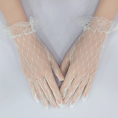 Bridal Gloves Pearl Lace Bow