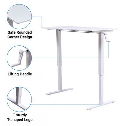 NEW Hand-Crank Adjustable Office Desk Height Adjustable, With Flat Metal Legs Perfect For Home, Office, Gaming, Or Study Use