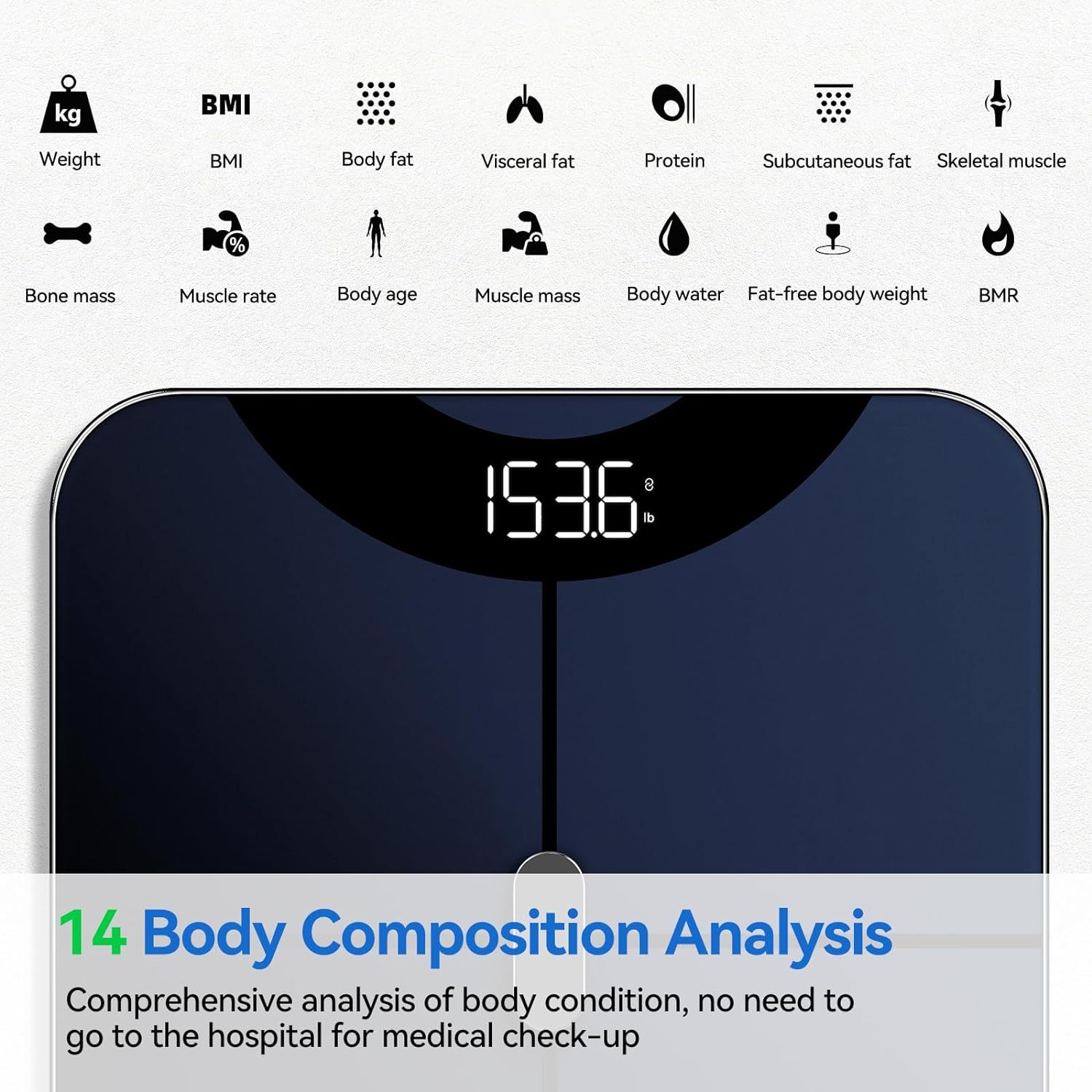 Scale For Body Weight, Digital Scale With BMI, Body Fat, Muscle Mass 13-Measurement, Digital Bathroom Scale Data Sync With Fitness Splay