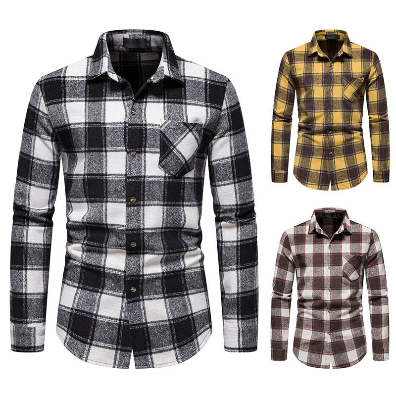 Thick Warm Woolen Cloth Flannel Casual Shirt Base Men&