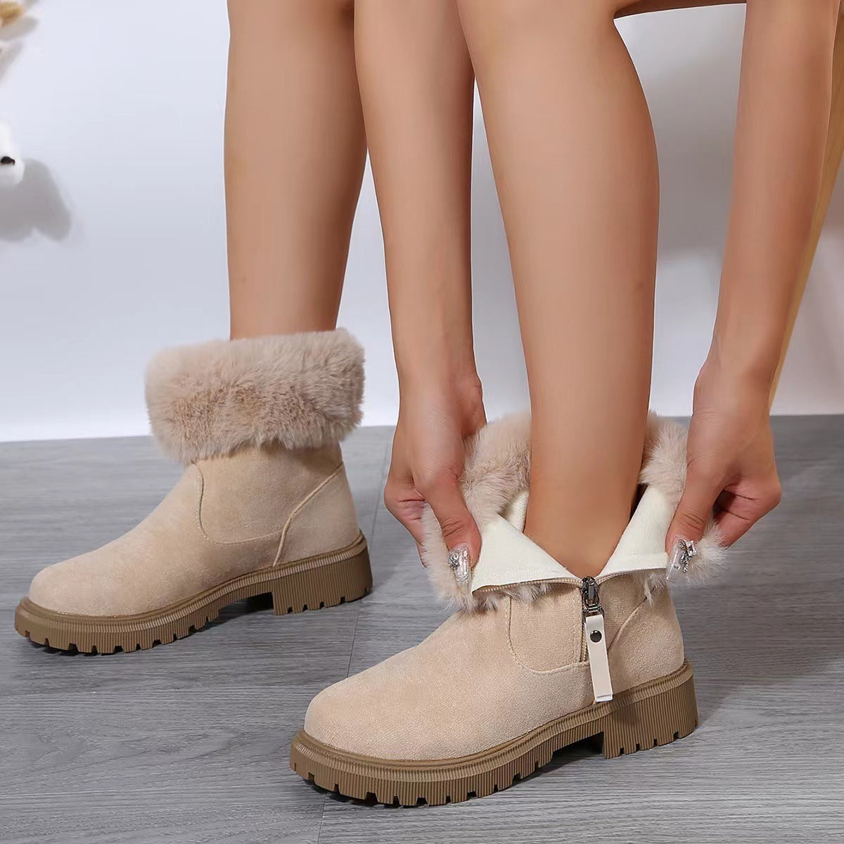 NEW Warm Plush Boots Winter Fashion Side-Zipper Snow Boot For Women Outdoor Thickened Low-heelded Shoes