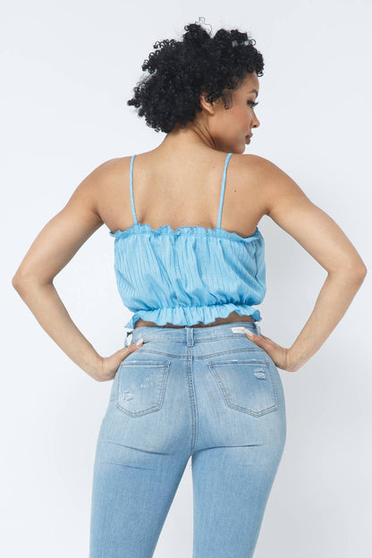 Fancy Knit Sleeveless Shirring Detail Elastic Crop Top