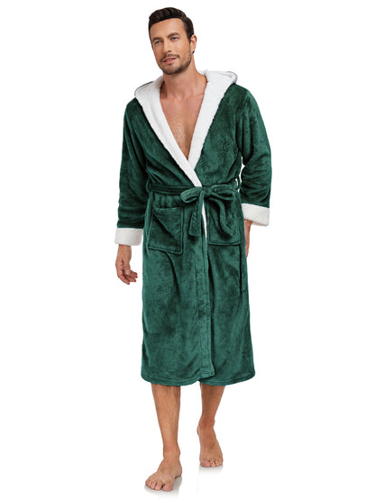 Women’s Plus Size Hooded Flannel Robe – 300GSM Thick Winter Fleece, Long Warm Bathrobe with Pockets
