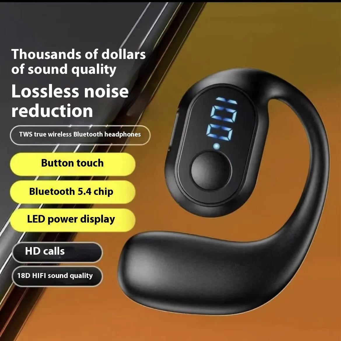 NEW Business Wireless Headset Ear-mounted Non In-ear Smart Digital Display