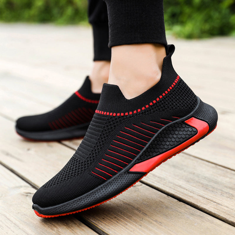 NEW Fashion Mesh Sock Shoes With Striped Design Men Outdoor Breathable Slip-on Sneakers Csuale Lightweight Running Sports Shoes