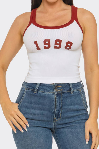 Seamless Contrast Band "1998" Screen Tank Top