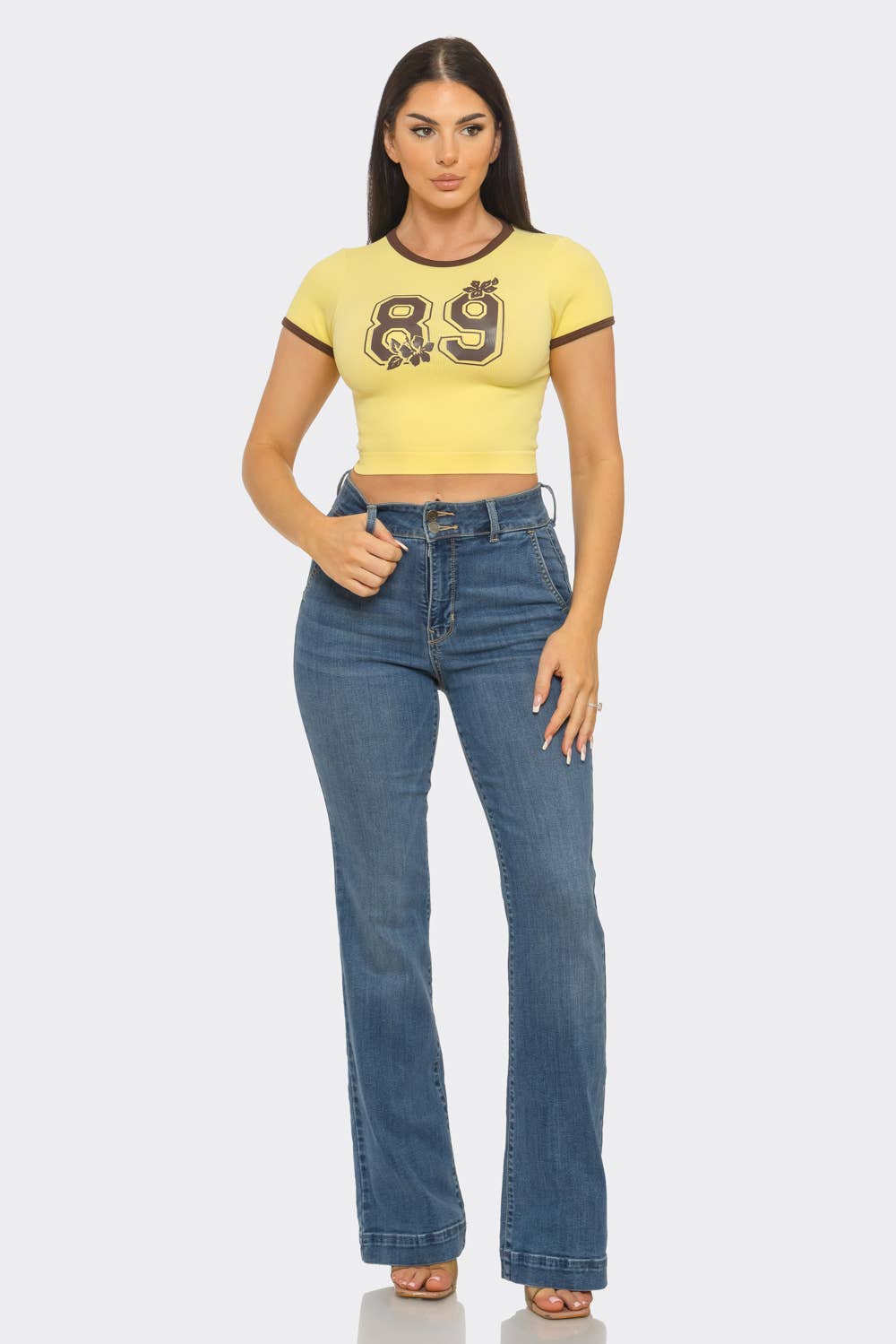 Seamless Contrast Binding "89" Screen Print Top