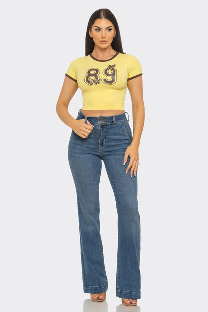 Seamless Contrast Binding "89" Screen Print Top