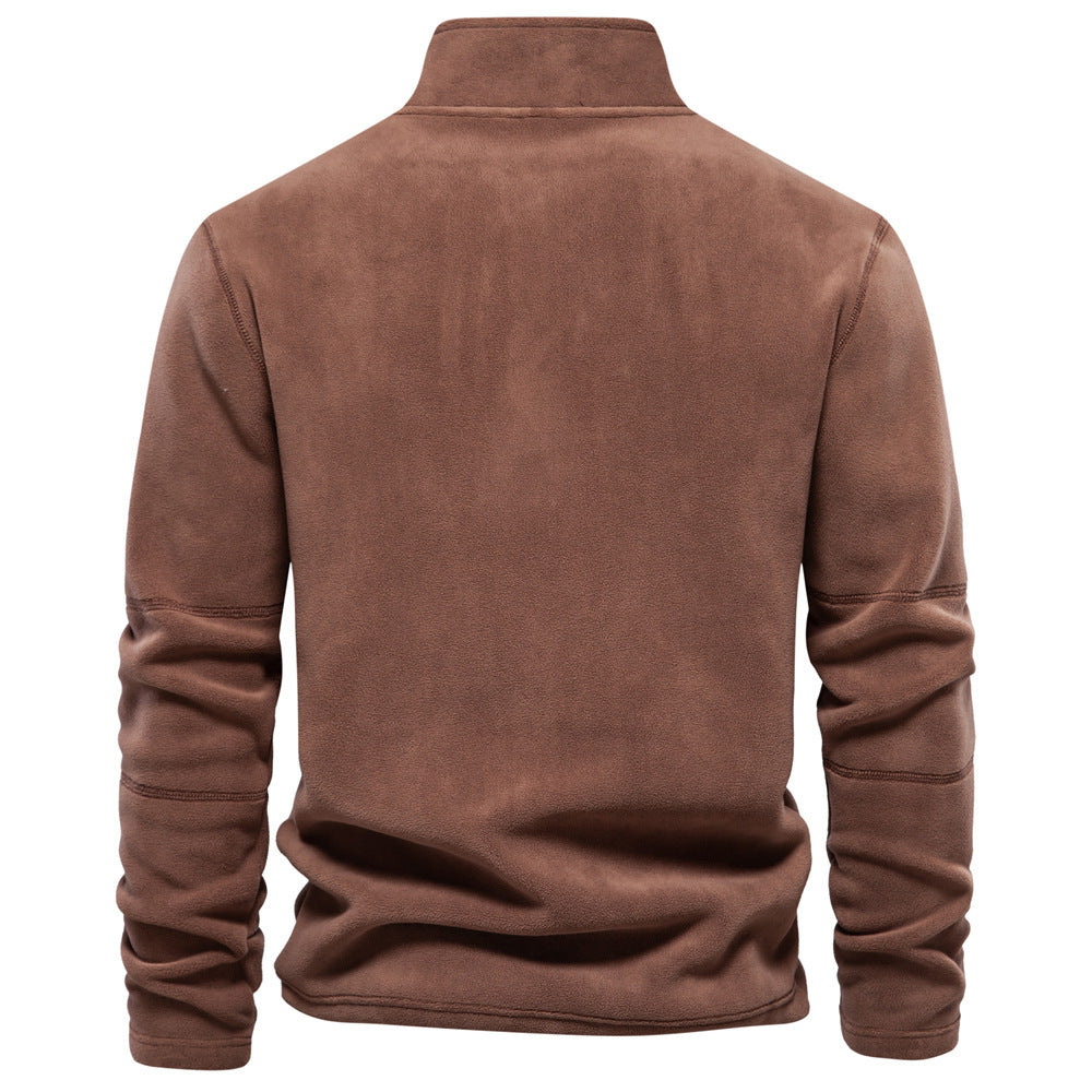 Fashion Personality Stand-collar Zippered Sweatshirt With Fleece Winter Casual Pullover Top Men&