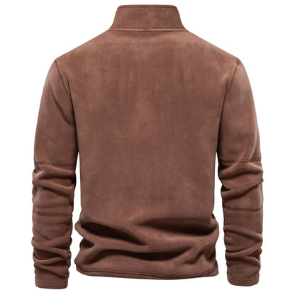 Fashion Personality Stand-collar Zippered Sweatshirt With Fleece Winter Casual Pullover Top Men&