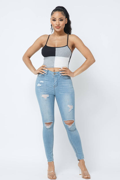 Sleeveless Color Block Crop Top