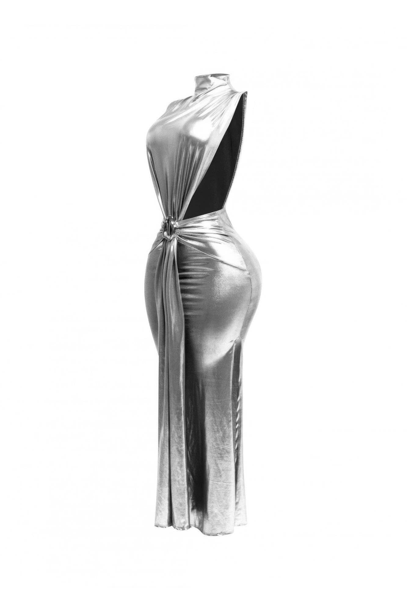 Mock Neck And Tied Waist Dress