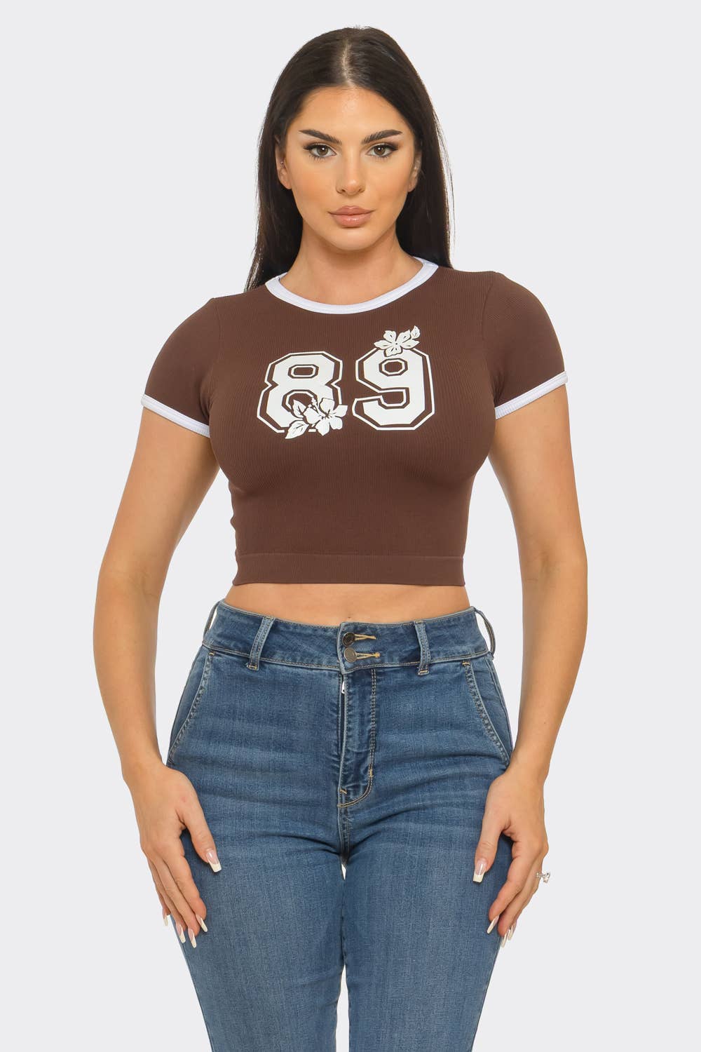 Seamless Contrast Binding "89" Screen Print Top