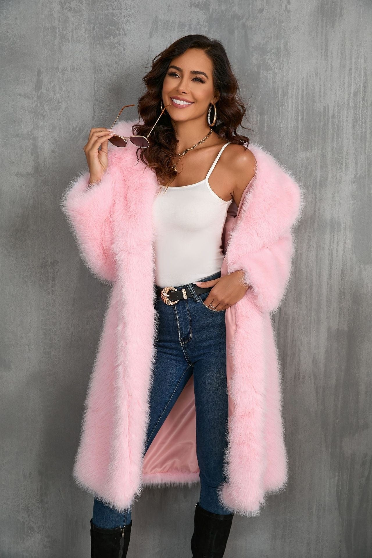 NEW Thickened Long Section Suit Collar Mid-length Plush Fur Coat