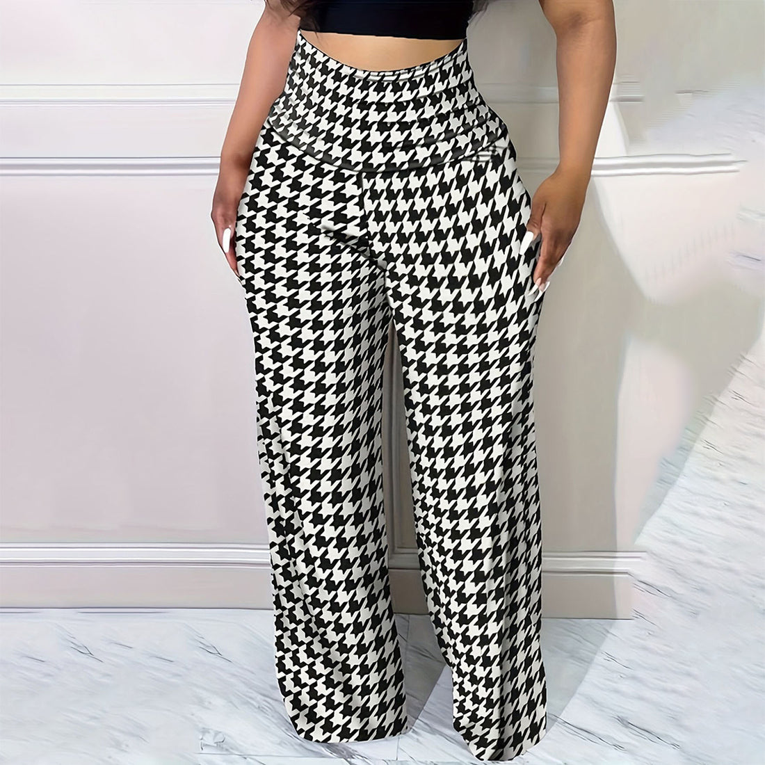 Plus Size Bird Check Comfortable Loose Women&