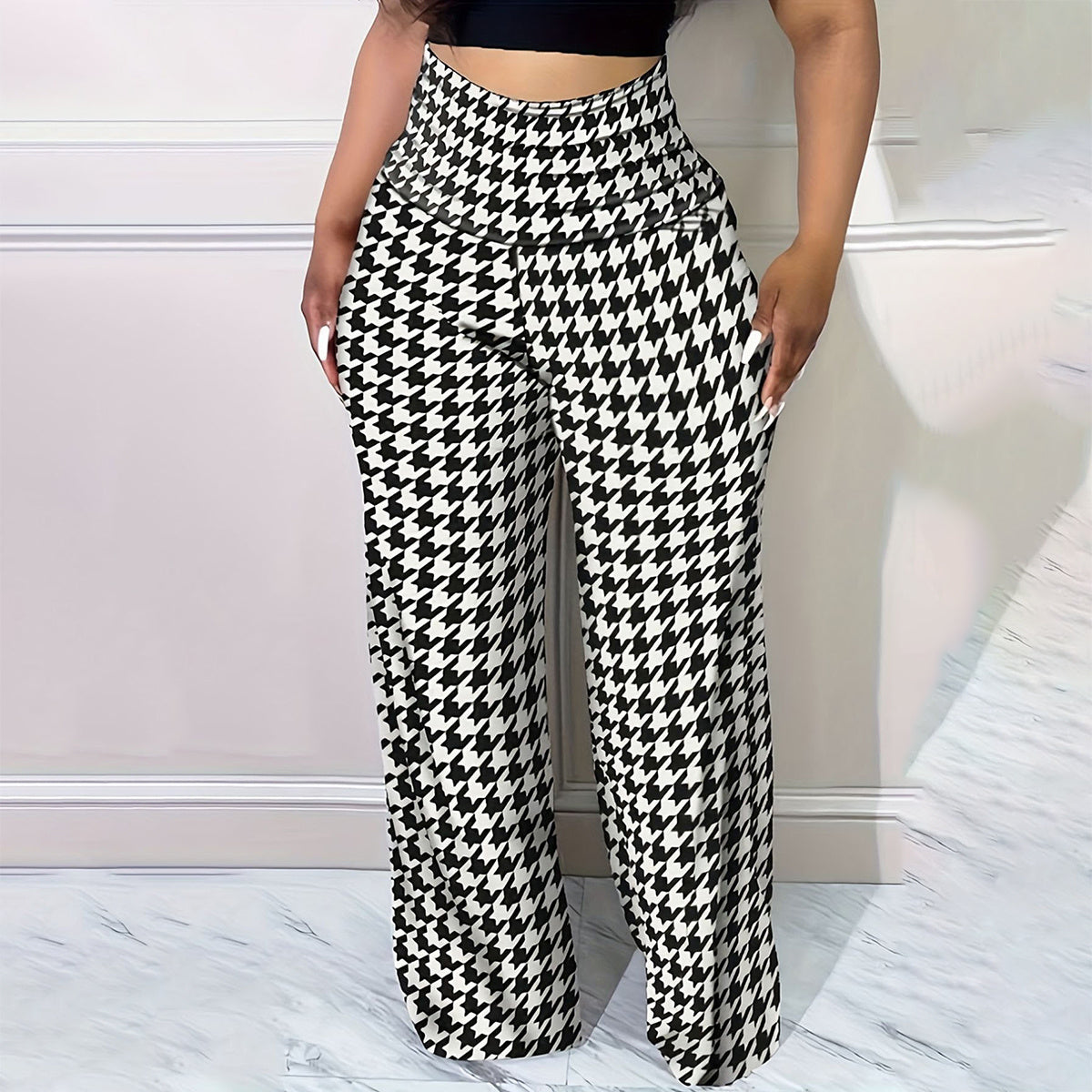 Plus Size Bird Check Comfortable Loose Women&