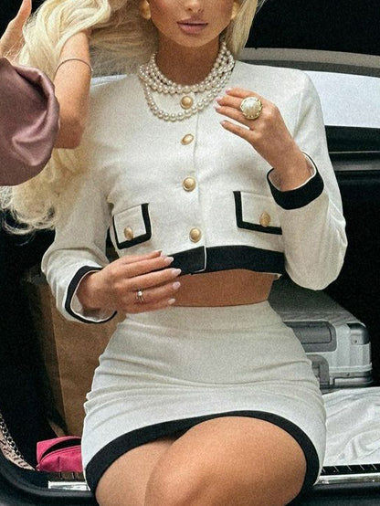 Chic Contrast Cropped Set – Luxe Mini Skirt Outfit