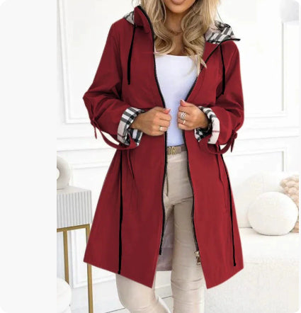 European And American Hooded Plaid Coat