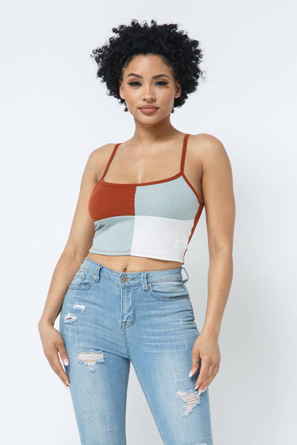 Sleeveless Color Block Crop Top