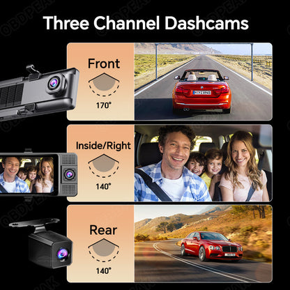 NEW 3 Cameras 360 Degree 3 Lens Car Dvr DashCam Car Dash Camera Mirror Carplay Android Wireless 3 Channel Dash Cam 2.5k With Wifi