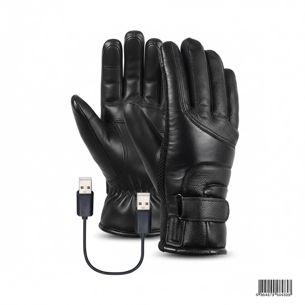 Black electric USB heated gloves with adjustable strap and thermal insulation for winter outdoor use