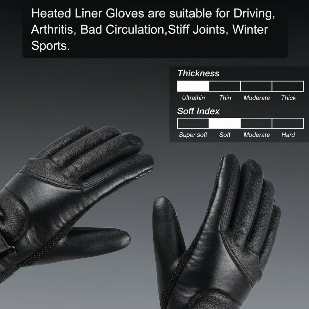 Black electric USB heated gloves shown with soft, ultrathin design for winter sports and arthritis relief