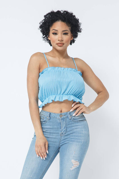 Fancy Knit Sleeveless Shirring Detail Elastic Crop Top