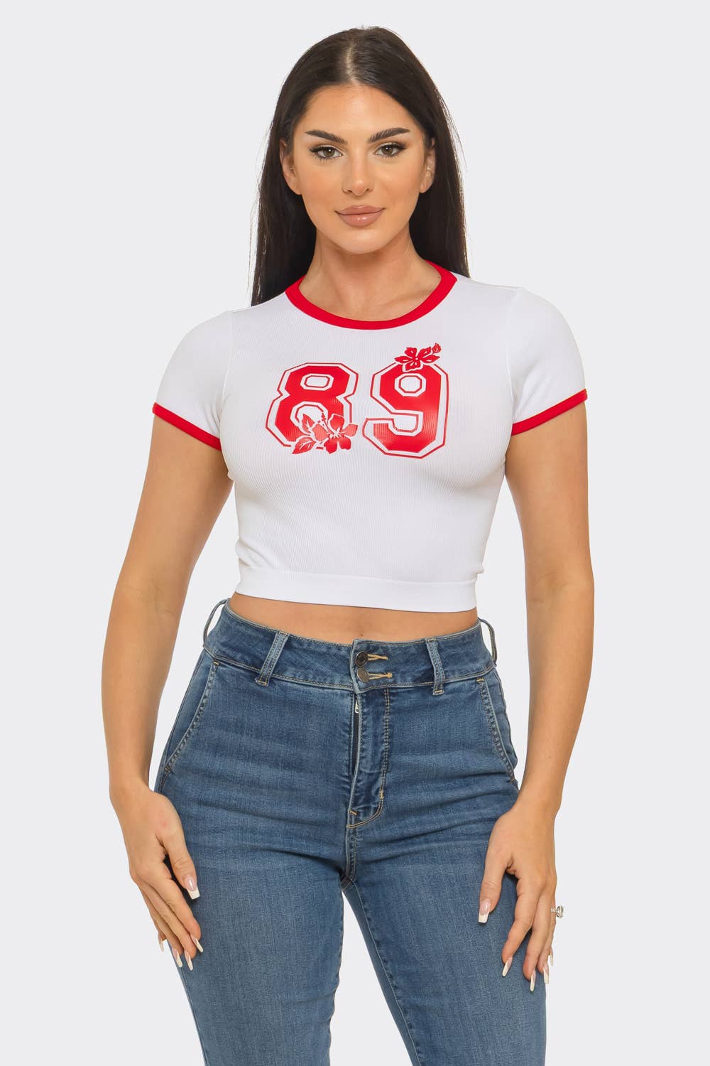 Seamless Contrast Binding "89" Screen Print Top