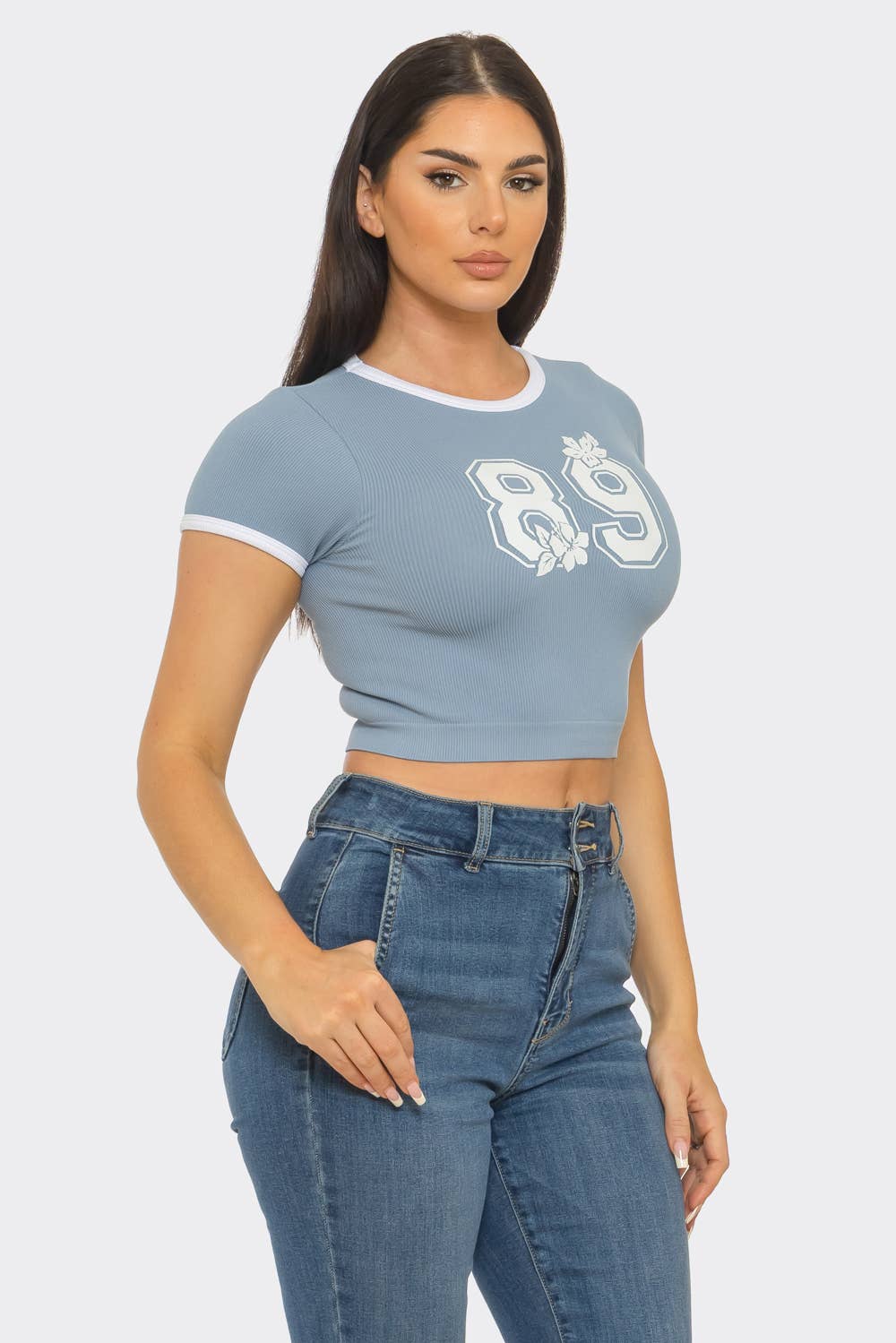 Seamless Contrast Binding "89" Screen Print Top