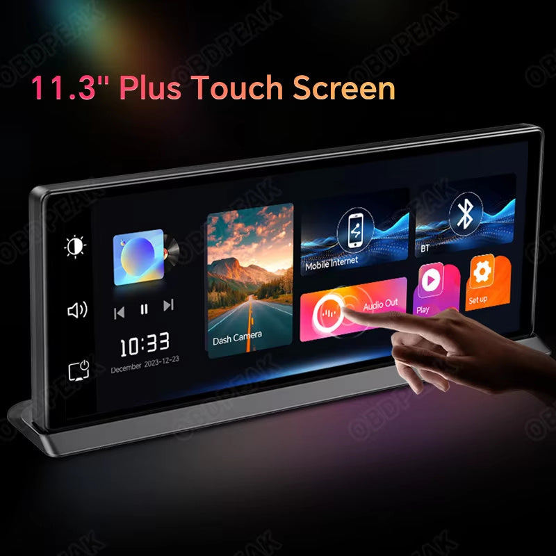 NEW 4K 11.3inch Wireless CarPlay Dash Cam Portable Car Radio Screen Android Auto Voice Control BT