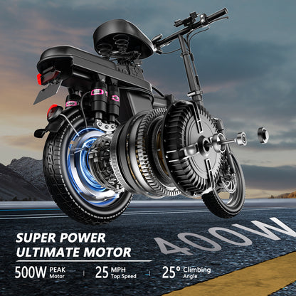 NEW E-Bike For Adults, 650W Motor, 25mph 35Miles Range E Bike, 14in Tires, 48V Foldable Electric Bike For Commuting, Daily Riding, Dual Disc Brakes, Multiple Shock Absorption
