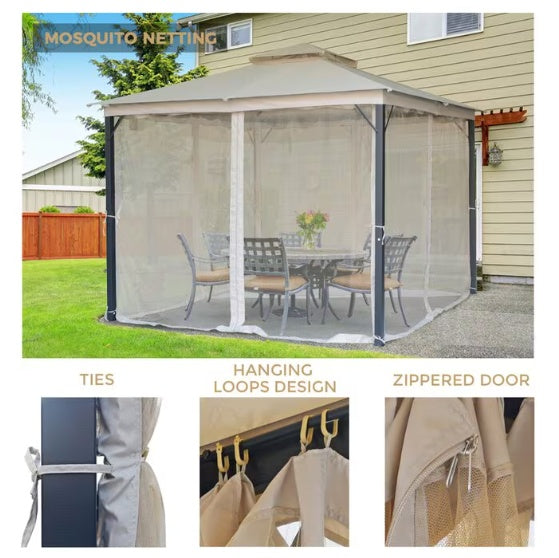 NEW 10X10FT SOFT TOP METAL GAZEBO WITH MOSQUITO NET AND SUN SHADE