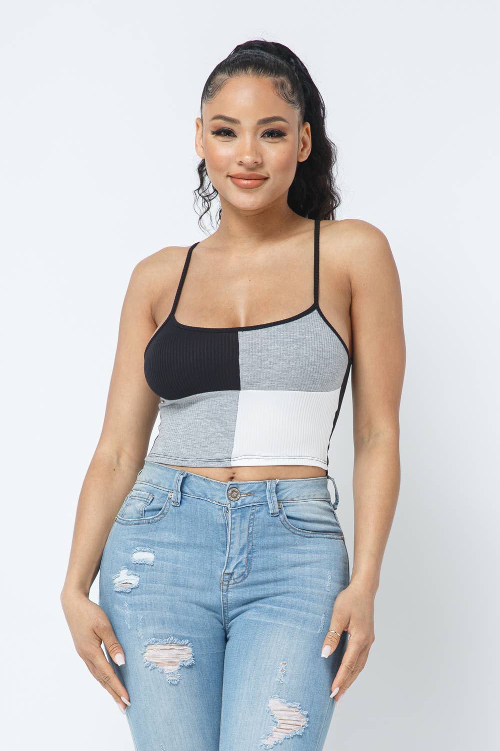 Sleeveless Color Block Crop Top