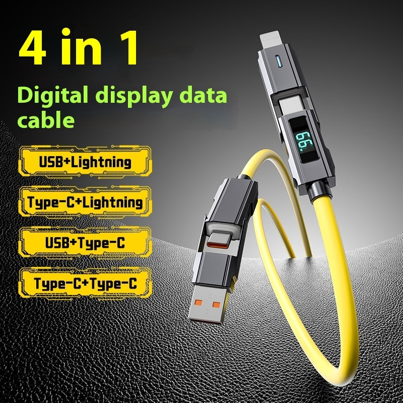 Super Fast Charge Portable PD27W100W Silicone LED Digital Display Two-drag Two Data Cable