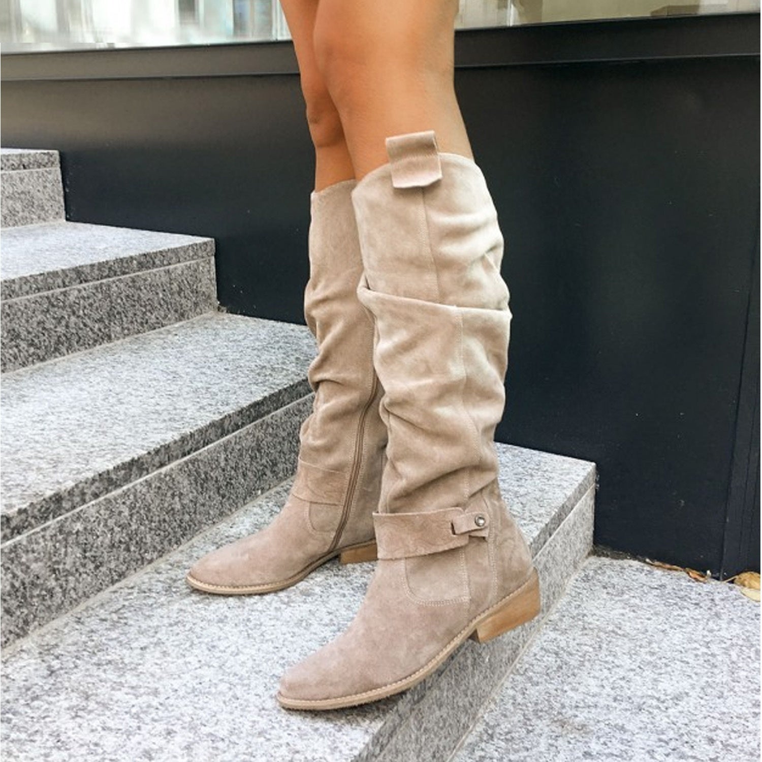 NEW Autumn And Winter Low Heel Side Zipper Suede Women&