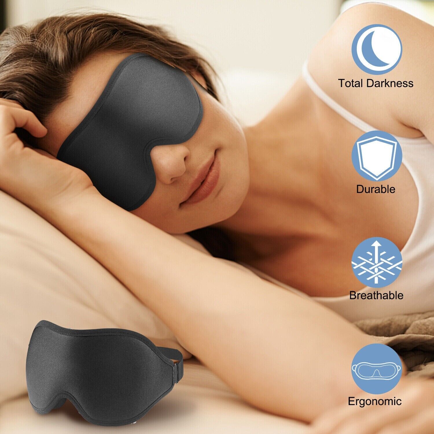 Travel 3D Eye Mask Sleep Soft Padded Shade Cover Rest Relax Sleeping Blindfold