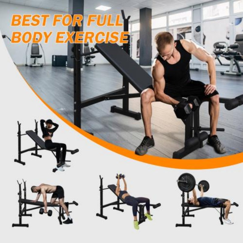 Olympic Weight Bench with Squat Rack – Adjustable Home Gym Bench Press Set for Full-Body Strength Training