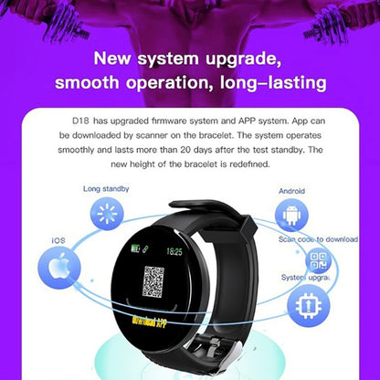 D18 Bluetooth Smart Watch, Men Women Blood Pressure Heart Rate Monitor Smart Watch, Pedometer Sport Tracker Smart Band For Android IOS