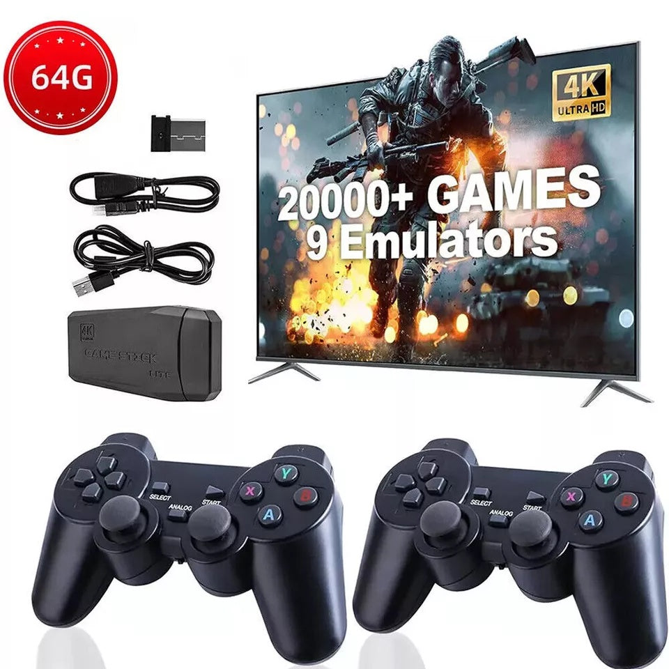 NEW 4K Retro Game Console Plug-Play 20000- Video Game Stick-2x Wireless Controllers
