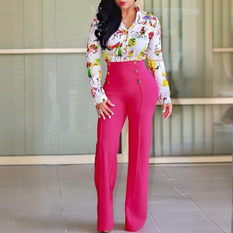 NEW Women's Elegant High-Waisted Wide Leg Pants With Double-Breasted Buttons - Flared Trousers For Casual & Formal Wear