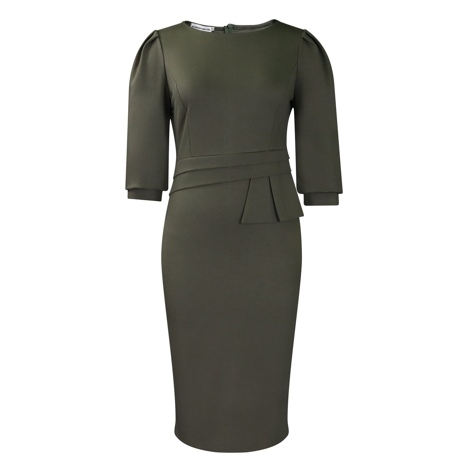 NEW Round Neck Pleated Graceful And Fashionable OL OL Pencil Skirt European And American Style Dress