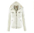 Fashion Detachable Hooded Jacket With Pockets Casual Solid Color Zipper Long Sleeve Leather Coat Autumn Winter Women&